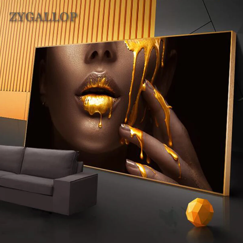 Large Wall Art Pictures For Living Room Women Face With Golden Liquid Print Canvas Paintings Modern Home Decor Posters Cuadros|Painting & Calligraphy| - AliExpress