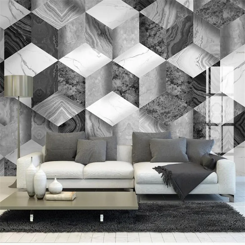 Large 3D Wallpaper Mural Custom Jazz White Modern 3D Three-dimensional Geometric Marble Tile TV Background Wall Tile Mural