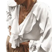 ^#Cheap Blouse Woman Casual Long Flare Sleeve Solid Chiffon Ruffles Shirt Elegant V Neck Women Tops and Blouses Workwear blusas A30 ^#Cheap Blouse Woman Casual Long Flare Sleeve Solid Chiffon Ruffles Shirt Elegant V Neck Women Tops and Blouses Workwear blusas A30