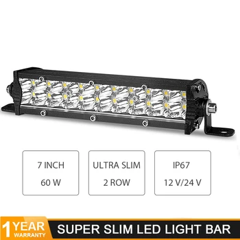 

DERI Spot LED Work Light 7inch 60W Dual Row Ultra Slim LED Light Bar for Car Tractor Boat OffRoad 4WD 4x4 Truck SUV ATV 12V 24V