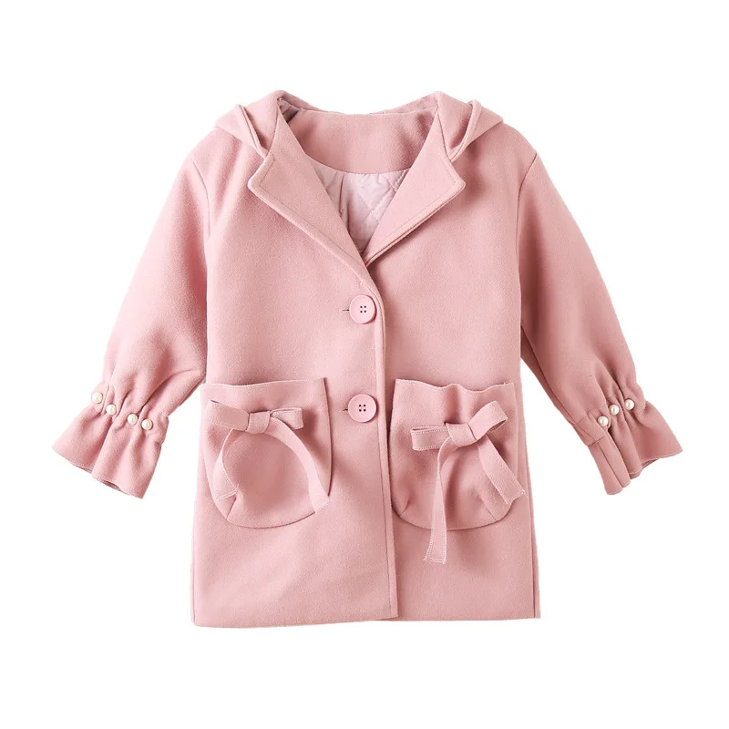 

Cute Toddler Kids Baby Girls Overcoat Woolen Bowknot Single Breasted Coat for Girl Outerwear Winter Warm Clothes Snowsuit 2-10Y