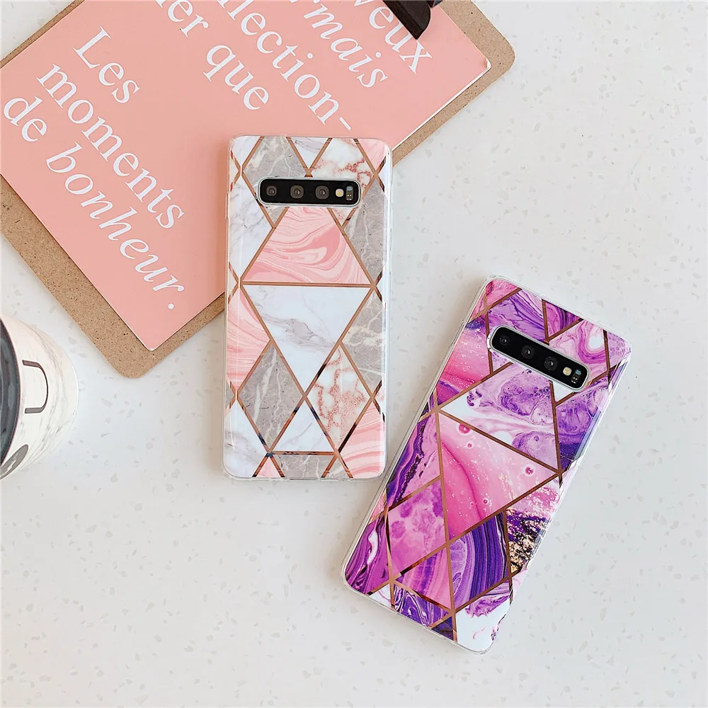 N1986N чехол для телефона samsung Galaxy S10 Plus S10E A50 A70 Note 10 Pro роскошный геометрический мрамор текстура гальванический IMD чехол