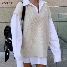 Women's Vest Knitted Sweaters Mujer Solid Jumpers Femme Oversize Knitwears Pullover Knit Tops Female BF Loose V neck Sleeveless