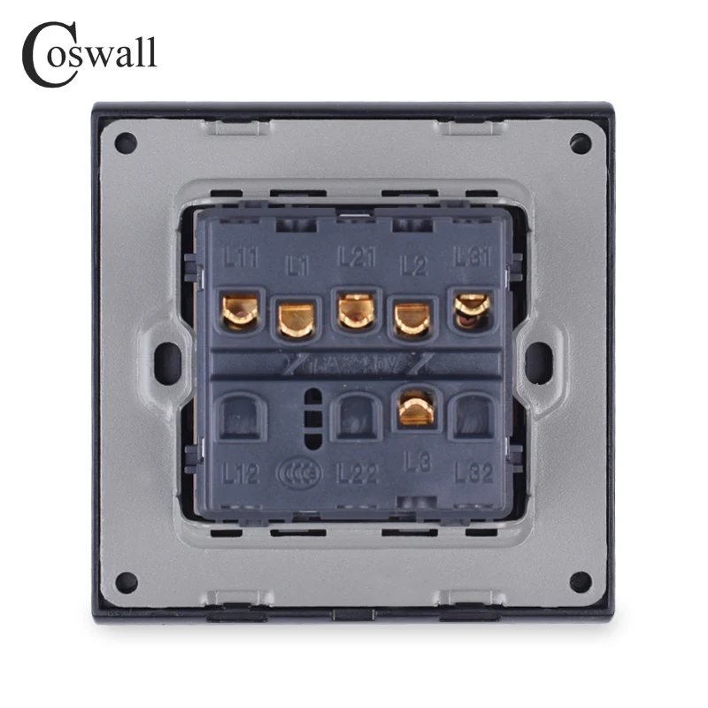 Coswall, металлическая панель из цинкового сплава, 3 комплекта, 1 способ, настенный выключатель, 4D тиснение, Ретро стиль, роскошный переключатель на/выключение, светильник, 16А, переменный ток, 110~ 250 В