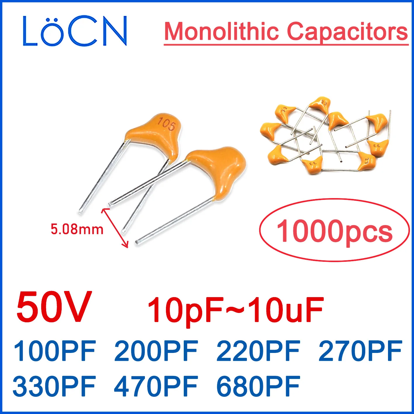 20-1000PCS Monolithic Ceramic Capacitor MLCC Multi-layer Capacitor 50V 5.08MM 