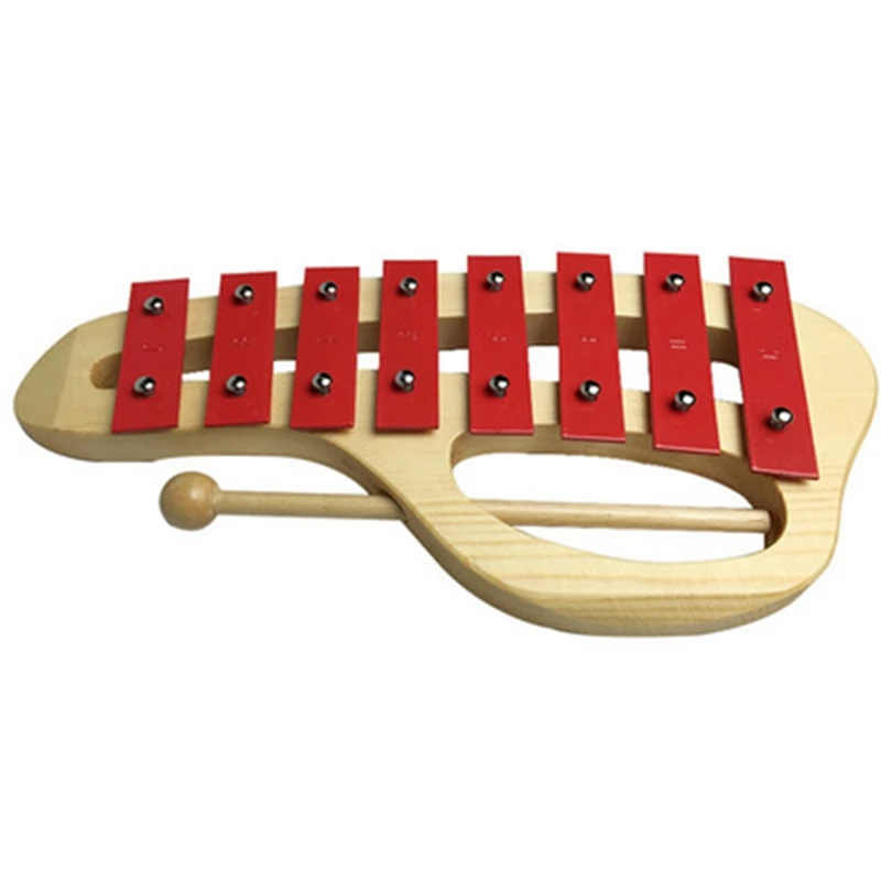 Ручной стук ксилофон Glockenspiel с молотками 8 тонов алюминиевый лист деревянный музыкальный инструмент дошкольные Развивающие игрушки для Ki - Color: Red