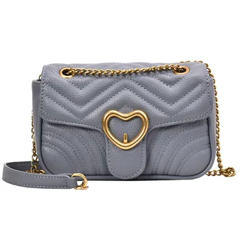 

Classics Women's High Quality Leather Flap Shoulder Bags Luxury Heart Brand Square Striped Bag Chain Pu Leather Handbags