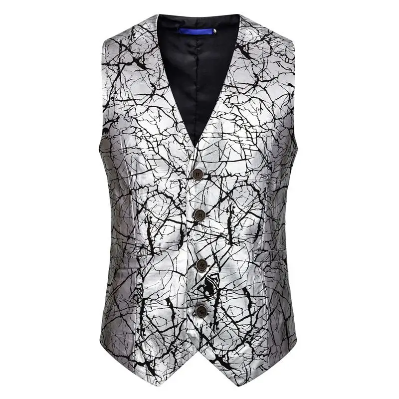 Fashion Men's Wedding Party Dress Vest Casual Tuxedo Waistcoat Fashion Streetwear Men Gold Vest Male Clothes Big and Tall Size - Цвет: Silve Formal Vest