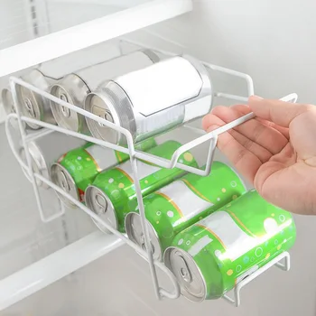 

2 Layer Canned Beverage Storage Rack Rolling Design Beer Dispenser Rack Metal Beverage Can Storage Shelf for Kitchen Living Room