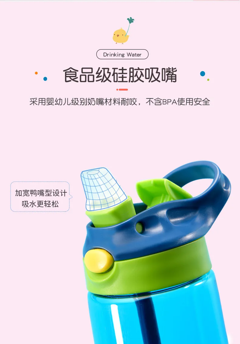 480ML Kids Water Cup Creative Safe Baby Feeding Cups With Straws Leakproof Water Bottles Outdoor Portable Children's Cups