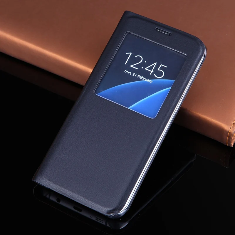 

Slim Window View Flip Cover Shockproof Leather Case Cell Phone Carrying Bag Mask For Samsung Galaxy S8 / S8 Plus / S7 / S7 Edge