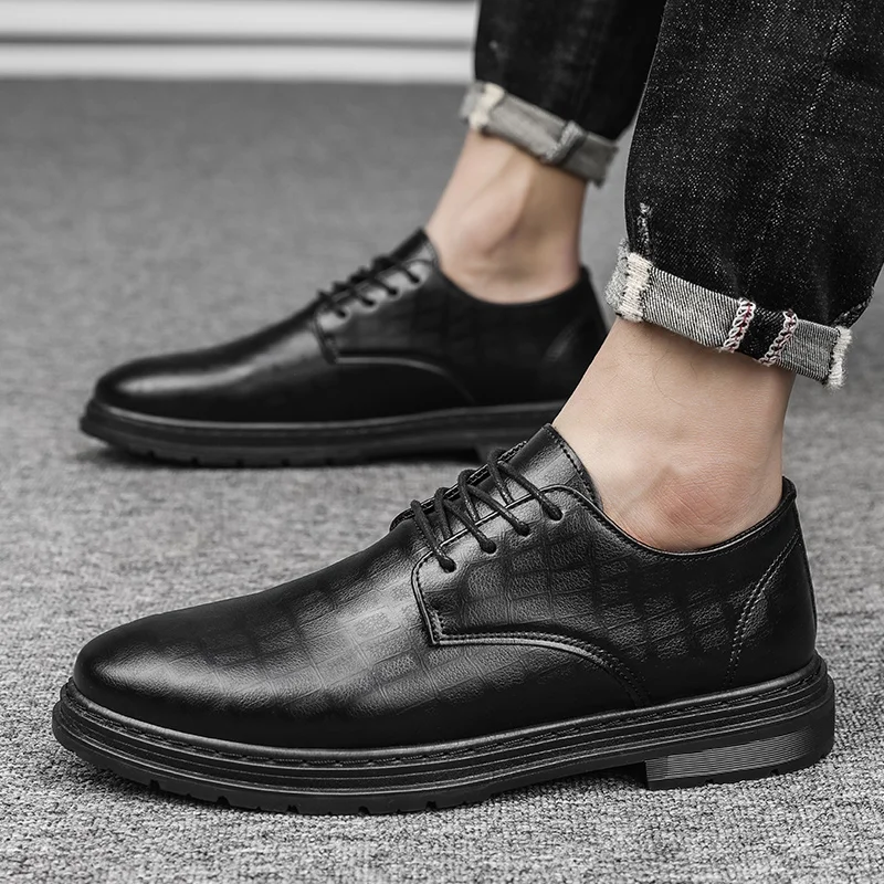 Mens Casual Leather Shoes Thick Soled 