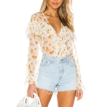 

Summer top casual pink women clothes 2020 ruffles women tops chiffon blouse women long sleeve shirts women