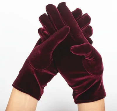 Women driving gloves gold velvet leopard gloves women sexy etiquette mittens autumn winter warm elastic cycling mittens D14 - Color: H61 Wine Red