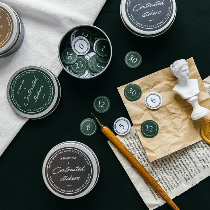 

2020 Sharkbang 100pcs/box Makou Iron Box DIY Date Number Note Reminder Label Stickers Scrapbooking Decorative Sticker Stationery