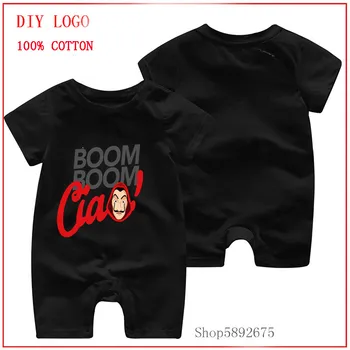 

Latest popularity designed with la casa de papel logo all cottons and comfortable short sleeved clothes new born baby rompers