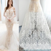 1 ярдов Белый блесток из пустотелой вязальной нити ткань вышитая кружевная сетка ткань свадебное платье ткань DIY аксессуары для одежды шторы