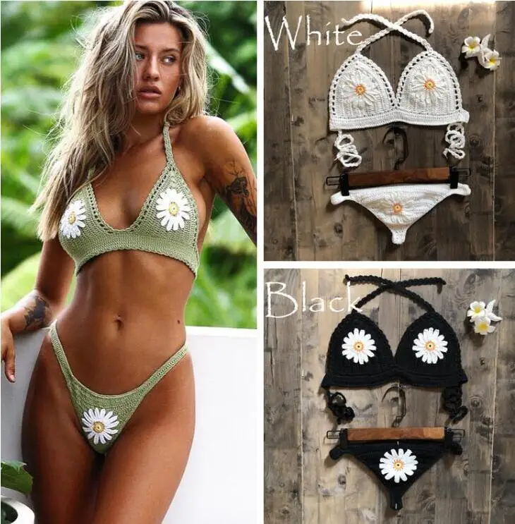 Para Praia 2021 Sexy Knitted Brazilian Bikini Thong Bathing Suit Women Crochet Swimsuit Micro Shell Hollow out Swimwear | Спорт и