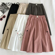 Плиссированная Женская юбка, плюс размер, одноцветная, в стиле панк, с высокой талией, свободная, а-силуэт, юбка макси, весна-лето, повседневная юбка, Saia Longa, черная, белая