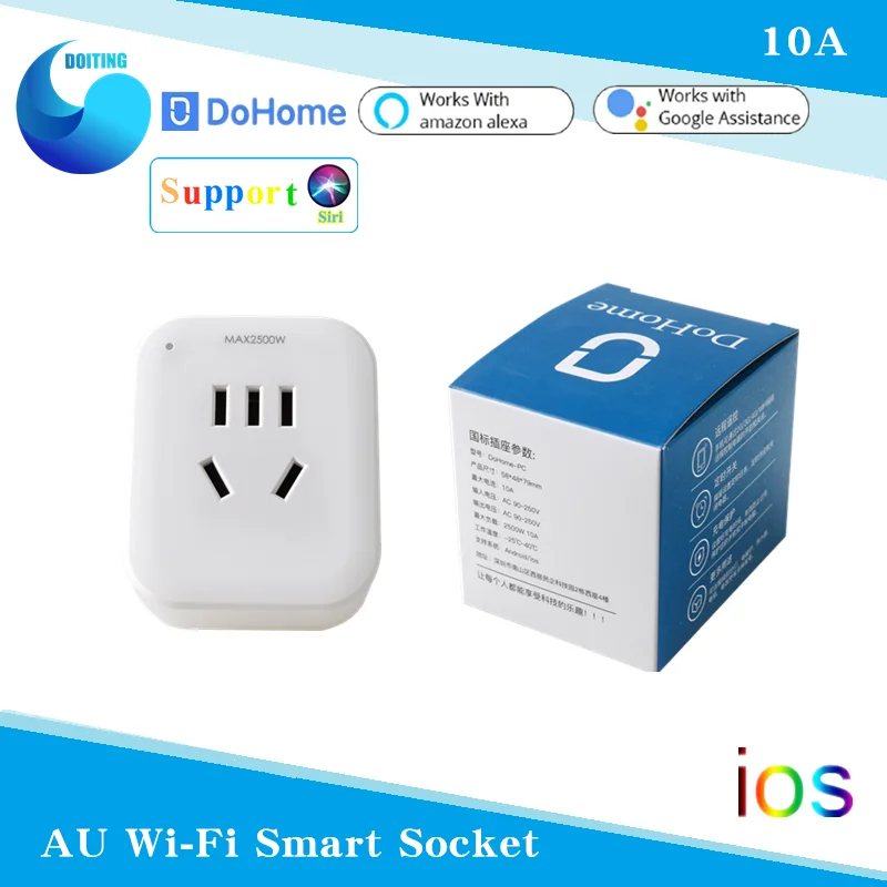 Беспроводная смарт розетка Dohome AU с поддержкой Siri/IOS Wi Fi 10 А пульт дистанционного
