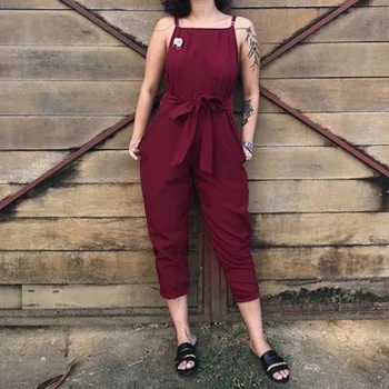

Rompers Women 2020 Summer Casual Jumpsuit Sexy Plus Size Solid Sashes Camis Long Loose Jumpsuit Combinaison Femme