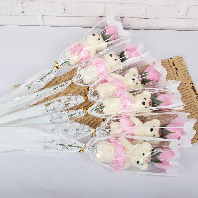 1 шт. романтическое искусственное мыло розы цветы букет один медведь для дома свадебный Декор DIY принадлежности подарок на день Святого Валентина
