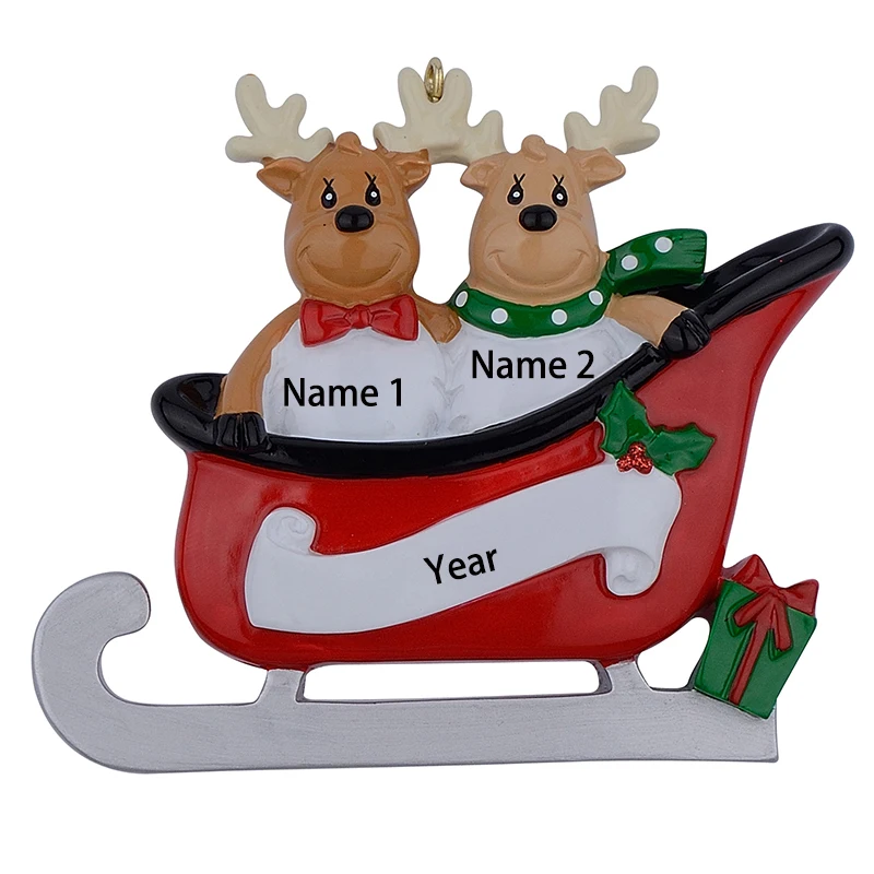 Personalized  Christmas Ornament Reindeer Family Sled of 2 3 4 Christmas Gift 