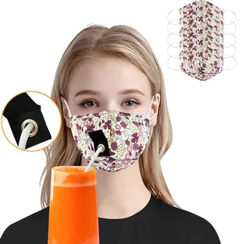 

5pcs Drinking Mask With Hole For Straw Adult Women Face Mask Skin Care Mascarilla Reutilizable Reusable Face Mask Masque Tissu