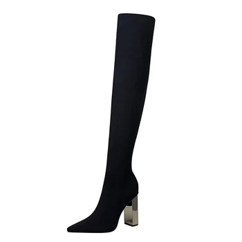 

2020 Sexy Slim Thigh High Boots Over-the-knee Boots Metal Heel Knee High Boots Women Long Boots High Heels Bigtree Shoes Women