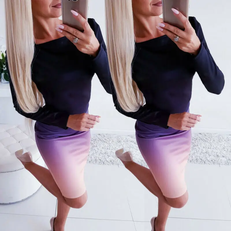 Многоцветное платье Новое Осеннее женское пикантное платье vestidos с длинным рукавом женское стрейчевое облегающее простое платье длинная туника Топ