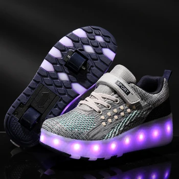 

Grey Heelys 2020 New USB Charge LED Colorful Children Kids Fashion Sneakers with Two Wheels Roller Skate Shoes Boys Girls Shoes