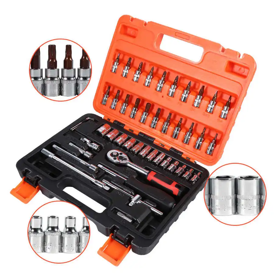 

46Pcs Socket Spanner Wrench Set 1/4" Drive Metric Extension Bar with Box Socket Ratchets Domestic Delivery