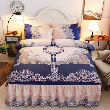 

Version of the flower wedding thick bilateral bed skirt version of the flower 4-piece bedding set twill bedding