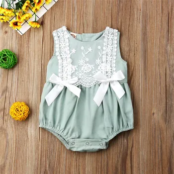 

Cute Toddler Girl Clothes Summer Baby Lace Bodysuit Bodysuit Infant Kids Solid Jumpsuit Sunsuit Clothes 0-24M