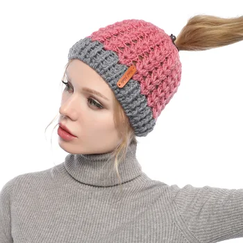 

hat women's autumn and winter Korean version of the empty top hat winter color-slicing warm bag head hat out-of-horsetail hats