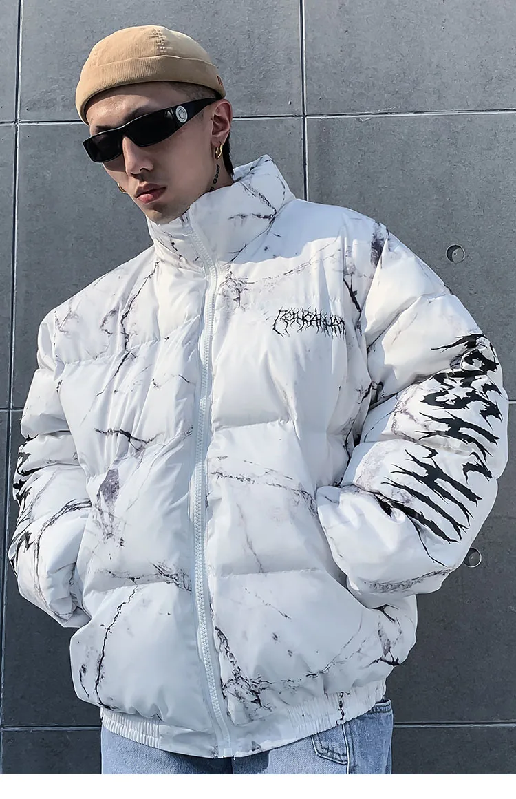 LENSTID Для мужчин хип-хоп Уличная боль и принтом "панда", Теплая стеганая куртка из искусственной кожи PU ветровка зимняя верхняя одежда, парка, пуховик, хипстерская одежда по аниме Harajuku пальто