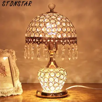 

European luxury gold plated desktop decorative table lamp traditional design crystal pendant LED E27 for lighting 1642710