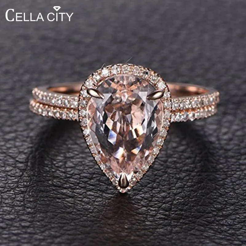 Cellacity Silver 925 Jewelry Water Drop Shaped Gemstones Ring for Women Pink Crystal Rose Gold Color Two Piece Set Wedding Party Cellacity Silver 925 Jewelry Water Drop Shaped Gemstones Ring for Women Pink Crystal Rose Gold Color Two Piece Set Wedding Party