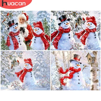 

HUACAN Paint By Number Snowman Drawing On Canvas Hand Painted Painting Art Gift DIY Pictures By Numbers Winter Kits Home Decor