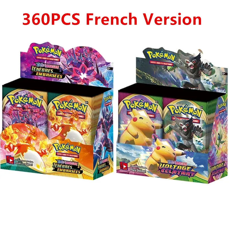 360Pcs Versione Francese Carte Pokemon Buio Ablaze Tensione Vivida Serie Tcg Booster Box Collection Carte Collezionabili Gioco Di Giocattoli