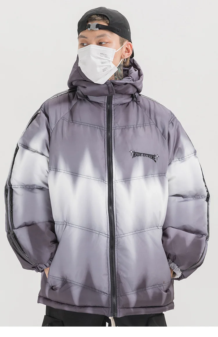 Hip Hop Hooded Jacket Parka Stripe Reflective Puffer Jacket Streetwear Men Windbreaker Harajuku Winter Padded Jacket Coat