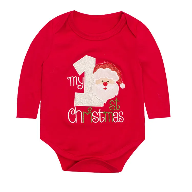 My First Christmas Baby Boy Girl Warm Romper Pants Santa Hat Outfits Set Clothes