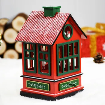 

Xmas Decor Wooden House Musical Boxes Christmas Wood Music Box Christmas Crafts Home Decoration Accessories New Year Adornment