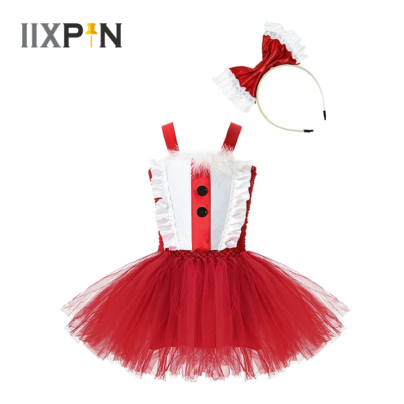 

Kids Girls Christmas Princess Dress With Hair Hoop Set Sleeveless Cami Mesh Tutu Dress Girls Birthday Party Fancy Dress Costumes