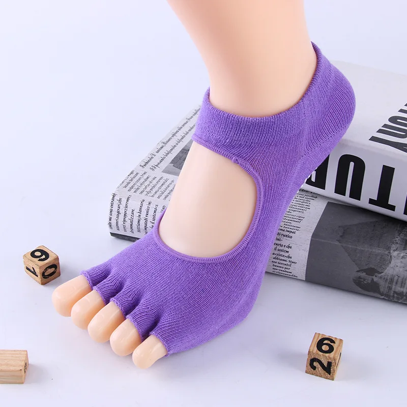 sock4 Носки для йоги с пятью пальцами, 33 цвета Нескользящие хлопковые носки для тренировок с открытой спиной одноцветные спортивные носки для велоспорта с открытым носком - Цвет: sock4