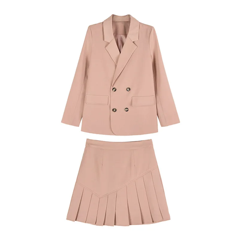 Two piece set top and skirt 2020 spring summer Turn-down Collar clothing fashion Above Knee Mini Pleated pink black new |