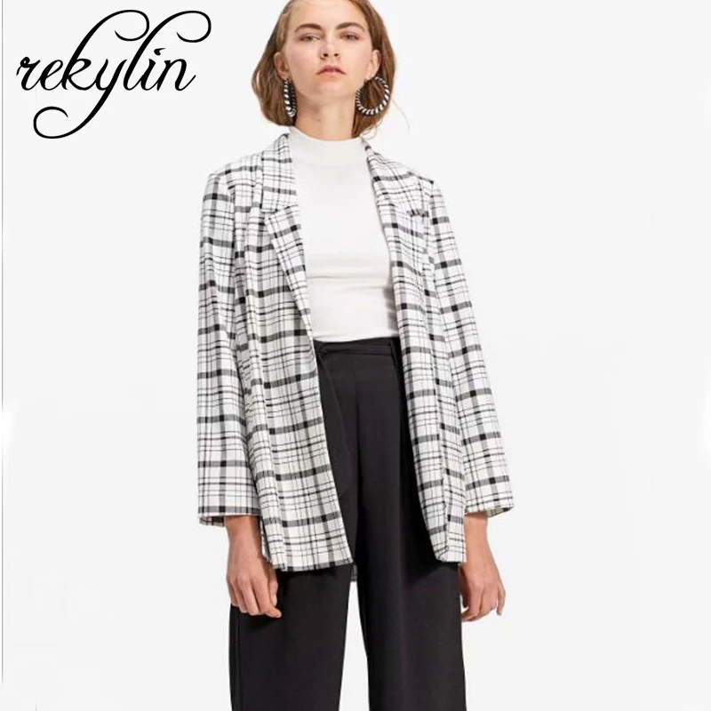 

women Black And White plaid Office Suits Elegant Women's Fashion Thin Jacket Spring Autumn Cardigan Femme 2019
