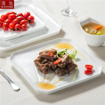 

High-Quality Super White Porcelain Restaurant Hotelware Dinner Plate Healthy Life Oil Filter Square Shape Home Use Ceramics Dish