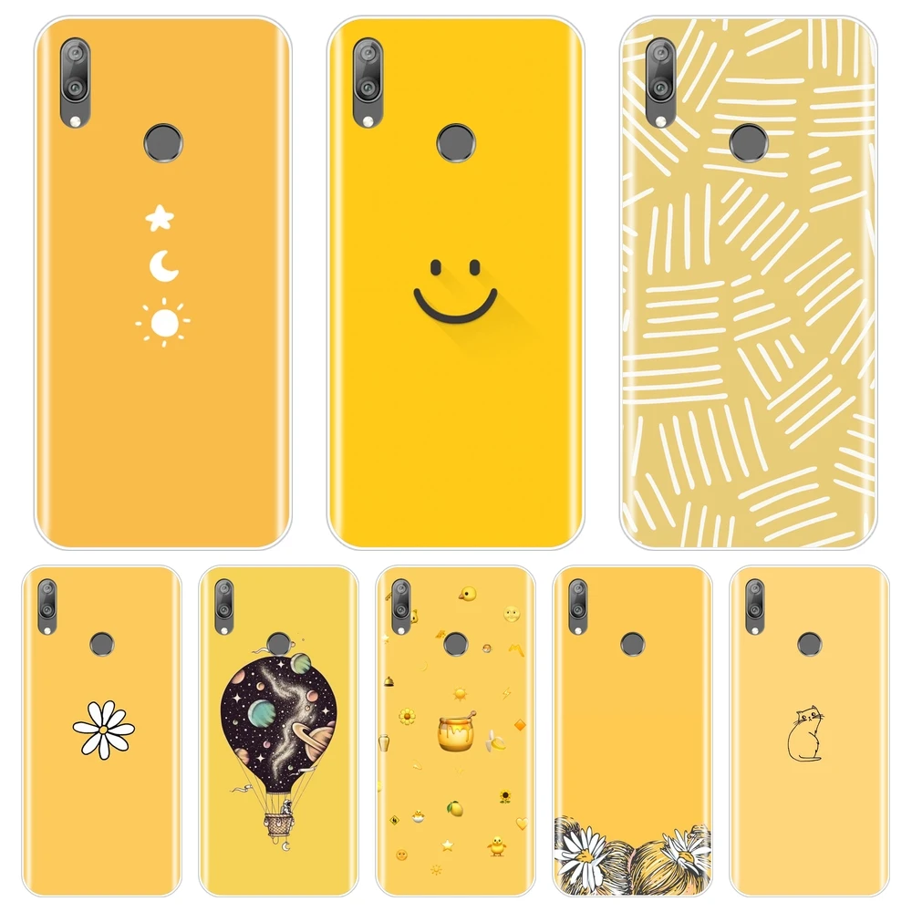 Чехол для Huawei Y7 Y6 Y5 2019 силиконовый чехол с желтым рисунком кошки и звезды Y9 Pro Prime |