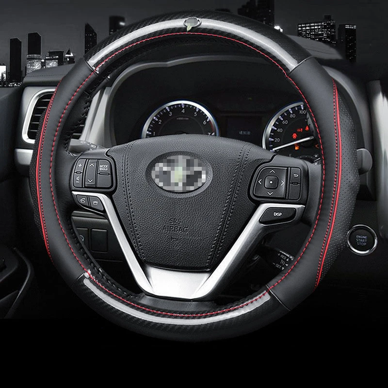 Car Carbon Fiber Leather Steering Wheel Cover For Toyota RAV4 Prado